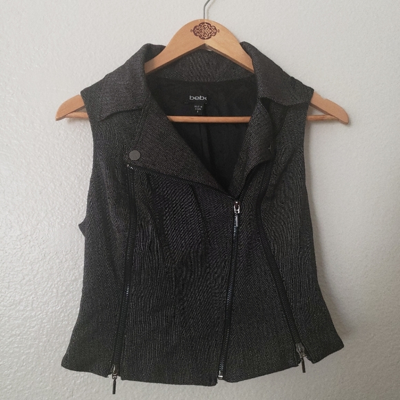 bebe Jackets & Blazers - Bebe Black striped Asymmetrical Zipper Vest sz 6